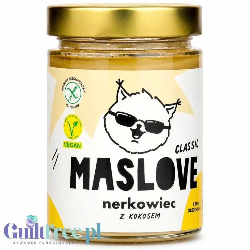 Maslove Nerkowiec z Kokosem Classic 290g - bezglutenowa miazga z prażonych nerkowców z kokosem bez dodatku soli i cukru