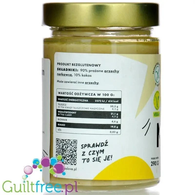 Maslove Nerkowiec z Kokosem Classic 290g - bezglutenowa miazga z prażonych nerkowców z kokosem bez dodatku soli i cukru