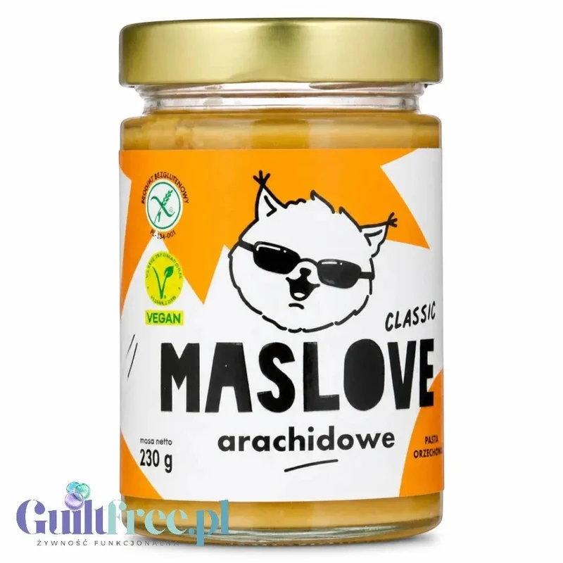 Maslove Arachidowe Classic 290g mielone masło orzechowe 100% orzechy, szklany słoik