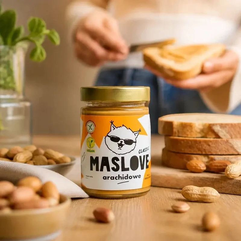 Maslove Arachidowe Classic 290g mielone masło orzechowe 100% orzechy, szklany słoik