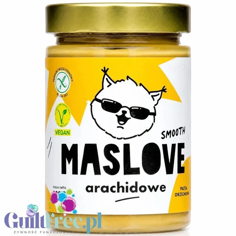 Maslove Arachidowe Smooth 290g gładko mielone masło orzechowe 100% orzechy, szklany słoik