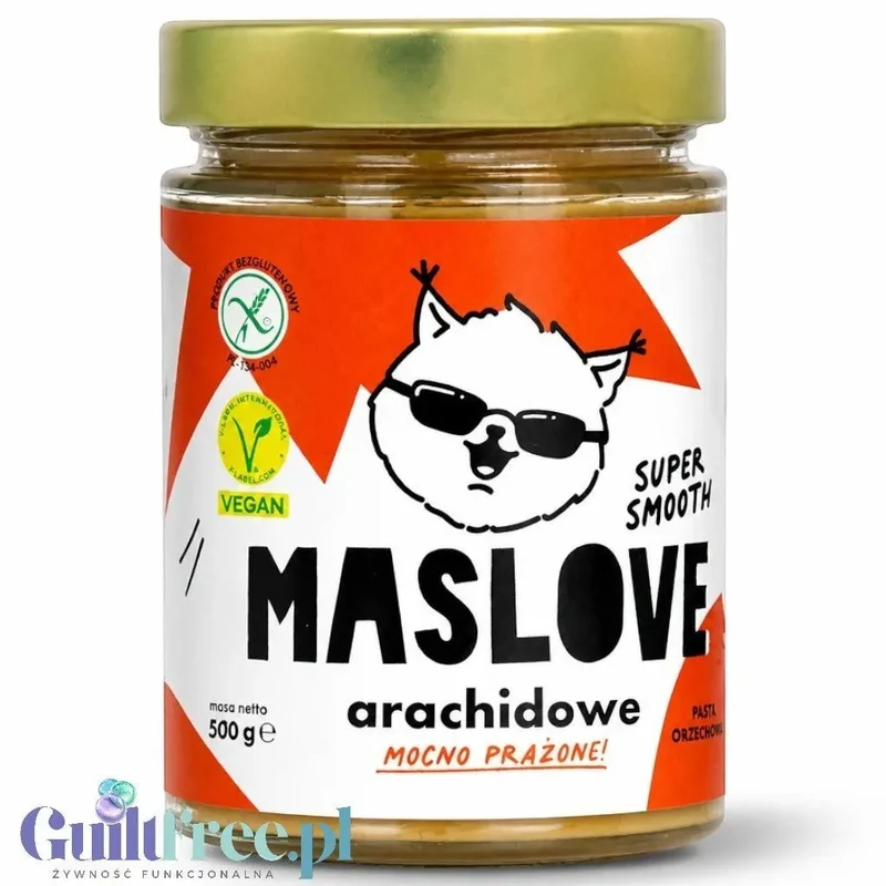 Maslove Arachidowe Super Smooth Mocno Prażone 290g - masło orzechowe 100% orzechy, szklany słoik