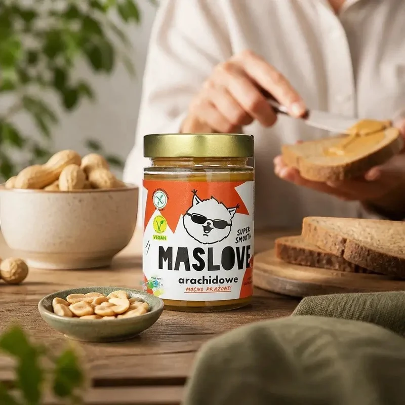 Maslove Arachidowe Super Smooth Mocno Prażone 290g - masło orzechowe 100% orzechy, szklany słoik