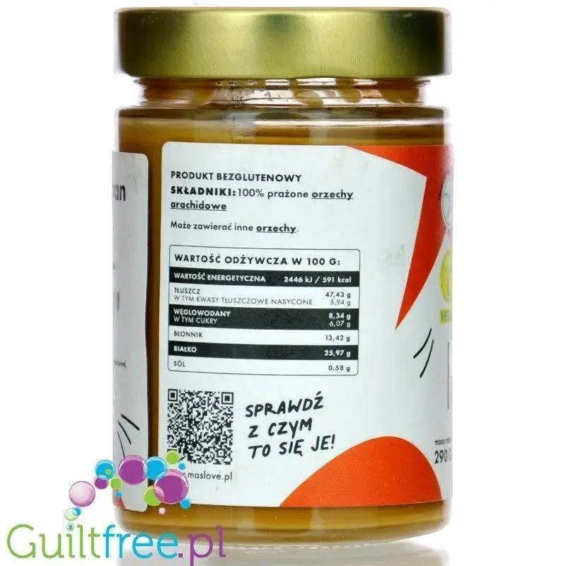 Maslove Arachidowe Super Smooth Mocno Prażone 290g - masło orzechowe 100% orzechy, szklany słoik