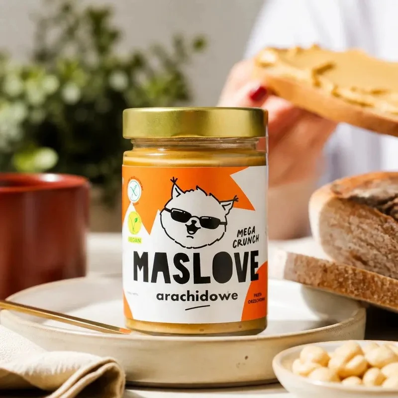 Maslove Arachidowe Mega Crunch 290g z dużymi kawałkami orzechów, szklany słoik