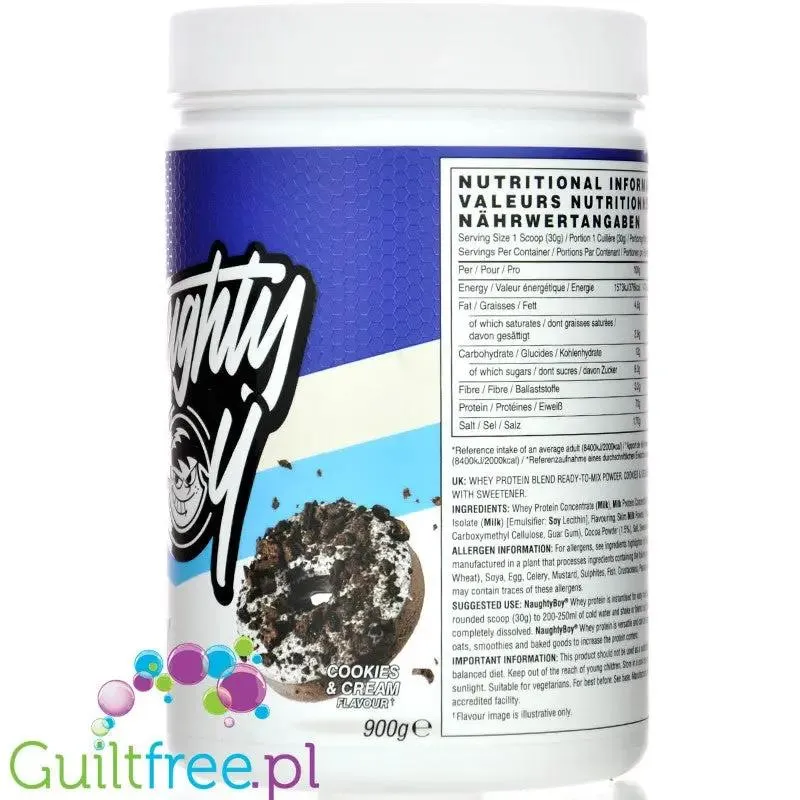 Naughty Boy Whey Protein Cookies & Cream 900g - gęsta odżywka białkowa, Ciastka z Kremem
