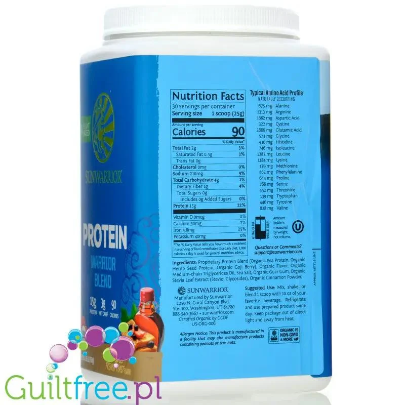 Sunwarrior Protein Warrior Blend Maple French Toast 0,75kg - wegańska organiczna odżywka białkowa z goji i MCT