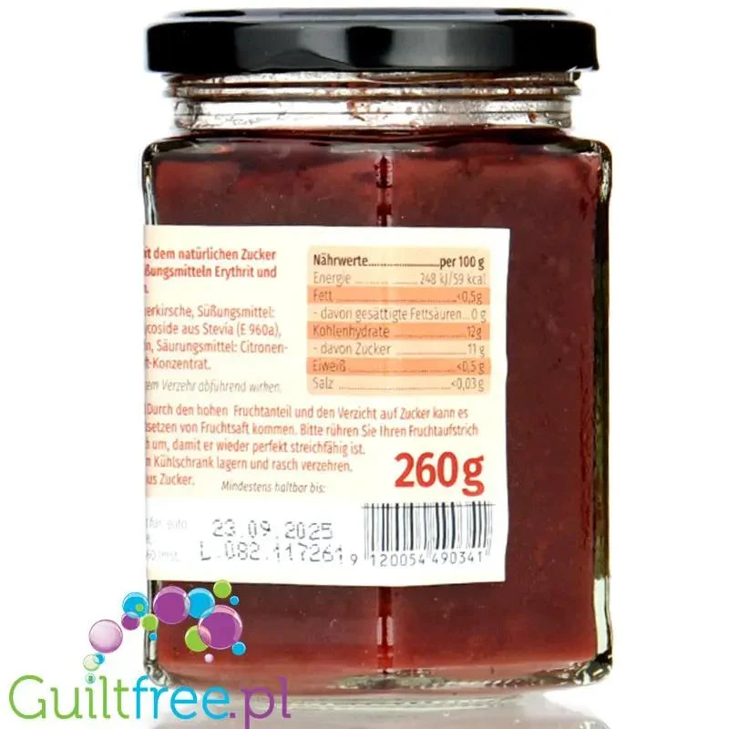 Sukrin Sauerkirsche - dżem wiśniowy ze stewią i erytrolem 59kcal, 80% Owoców