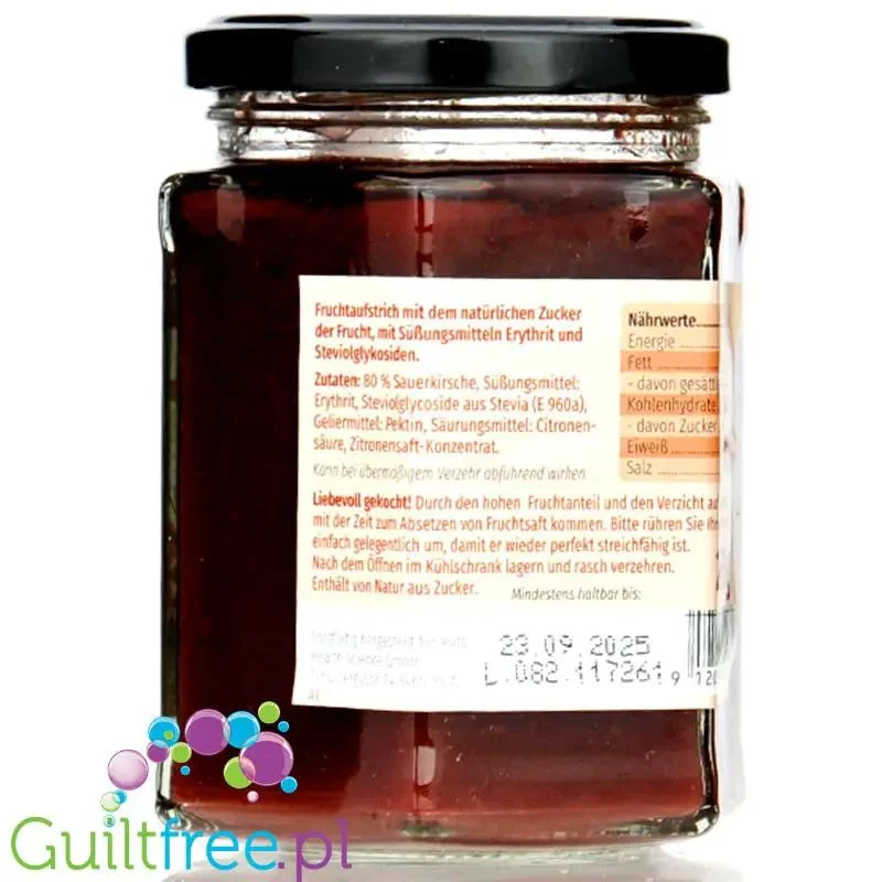 Sukrin Sauerkirsche - dżem wiśniowy ze stewią i erytrolem 59kcal, 80% Owoców