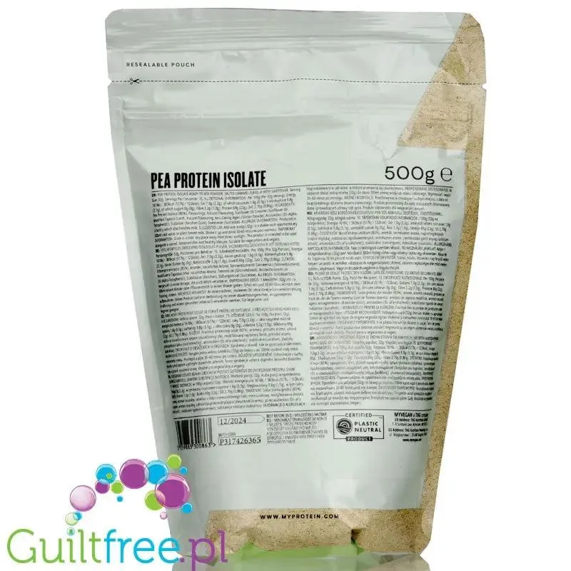 MyProtein Vegan Pea Protein Isolate Salted Caramel 0,5 kg - izolat białka grochu o smaku Solonego Karmelu, zero cukru