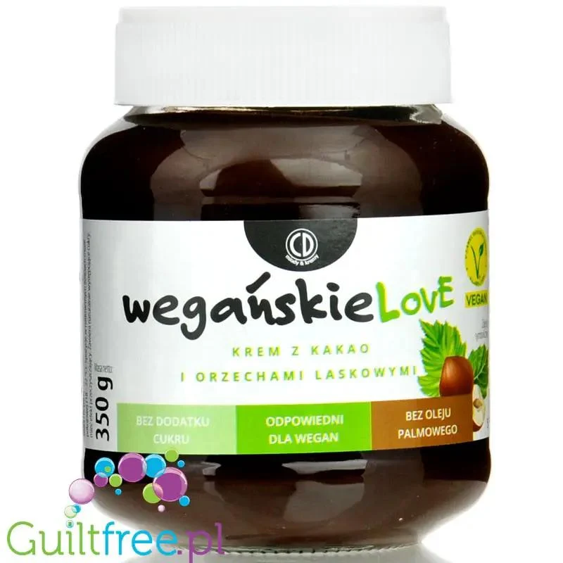 CD WegańskieLove 350g - wegański krem kakaowy z orzechami laskowymi bez cukru i bez oleju palmowego