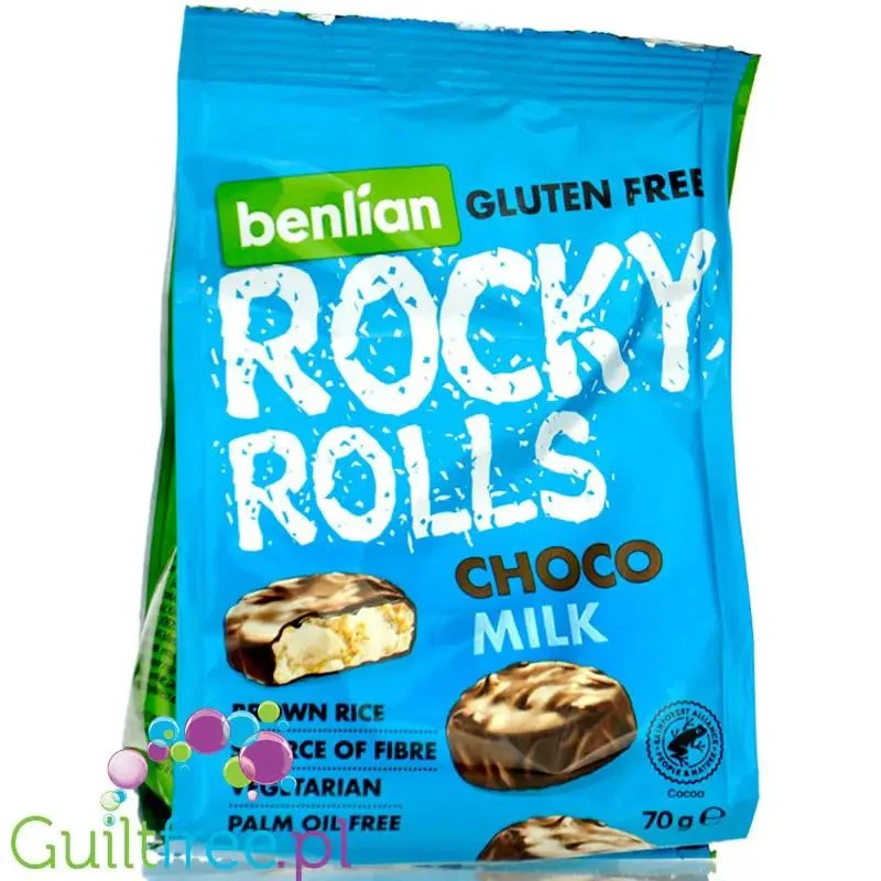 Benlian Rocky Rolls Choco Milk - bezglutenowe wafle ryżowe z brązowego ryżu w mlecznej czekoladzie