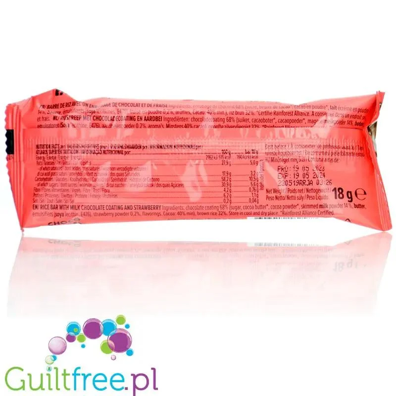 Benlian Rocky Rice Choco Strawbery 93 kcal - bezglutenowy baton z brązowego ryżu, truskawka w mlecznej czekoladzie