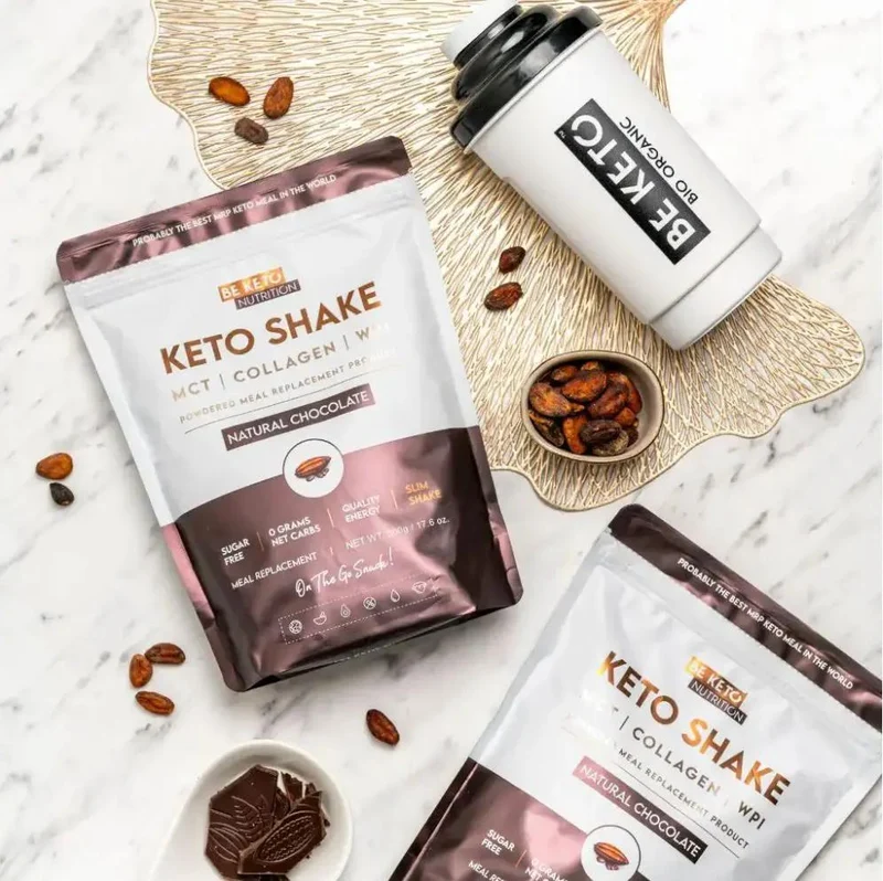 BeKeto Diet Keto Shake MCT & Collagen Natural Chocolate - wysokobiałkowy shake z MCT i kolagenem, Naturalna czekolada