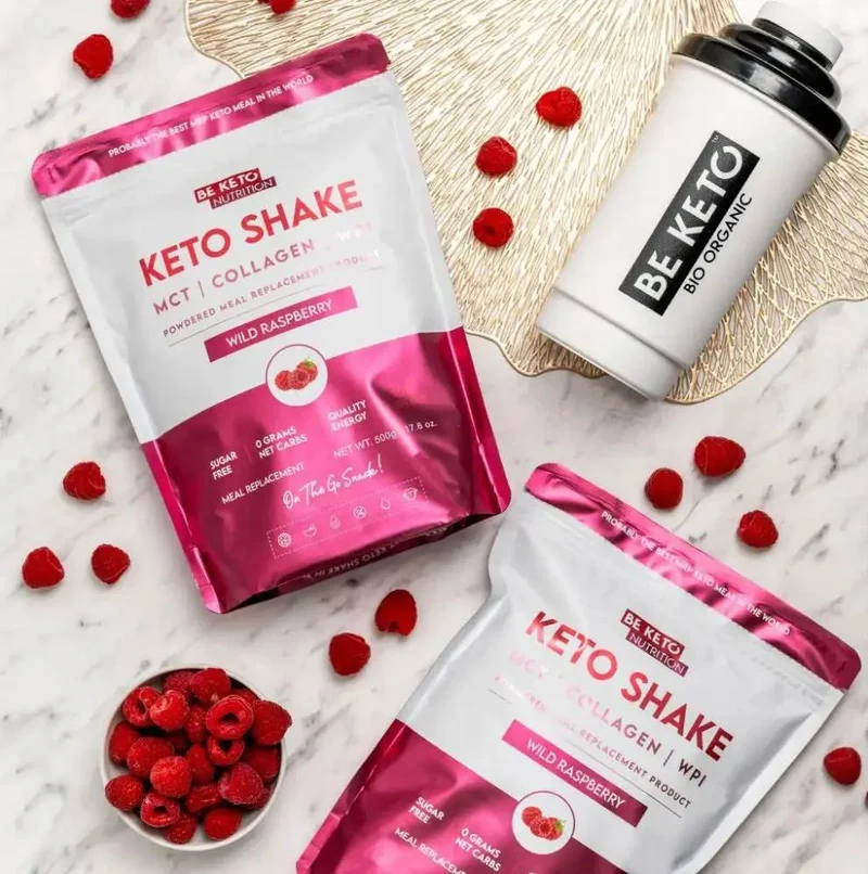 BeKeto Diet Keto Shake MCT & Collagen Wild Raspberry - shake proteinowy z MCT i kolagenem, Dzika Malina