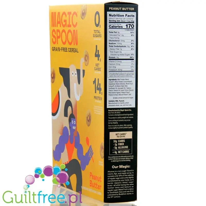 Magic Spoon Peanut Butter Cereal - proteinowe keto płatki śniadaniowe bez glutenu, soi i cukru, smak Masło Orzechowe
