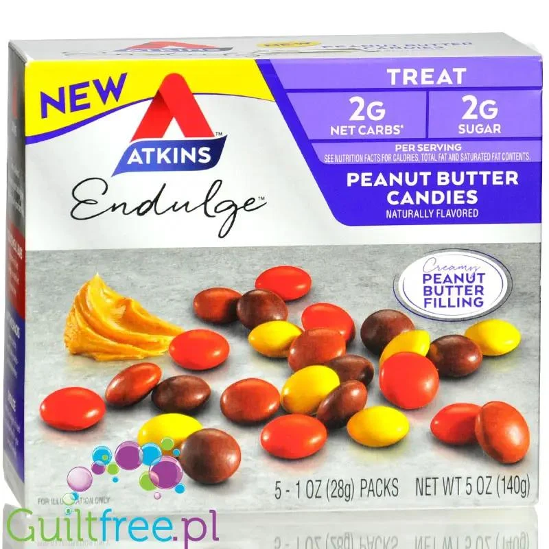 Atkins Endulge Peanut Butter Candies PUDEŁKO x 5szt - Lukrowane drażetki z kremem z masła orzechowego 2g cukru