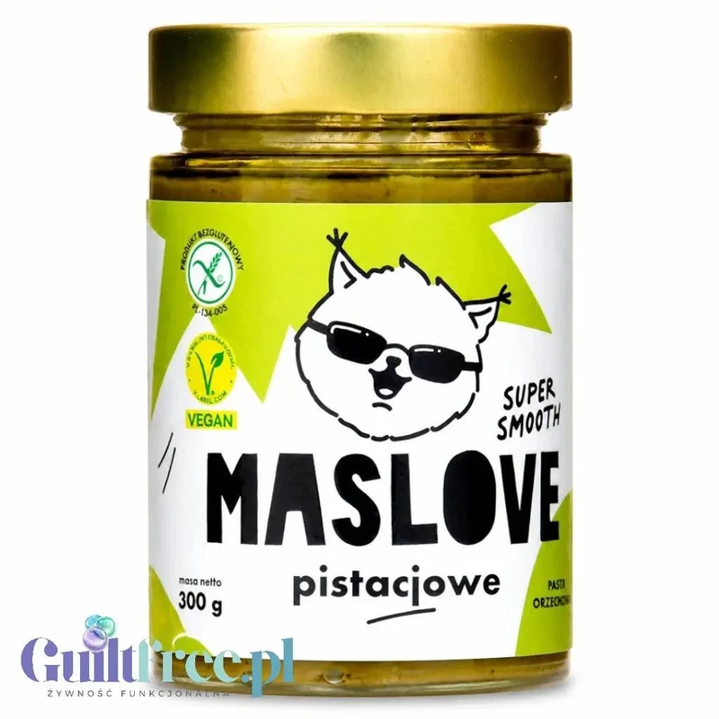 Maslove Pistacjowe Super Smooth 290g - wegańska bezglutenowa miazga z prażonych pistacji 100%