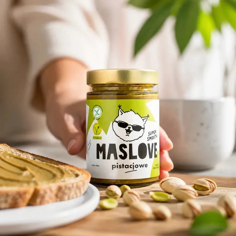 Maslove Pistacjowe Super Smooth 290g - wegańska bezglutenowa miazga z prażonych pistacji 100%