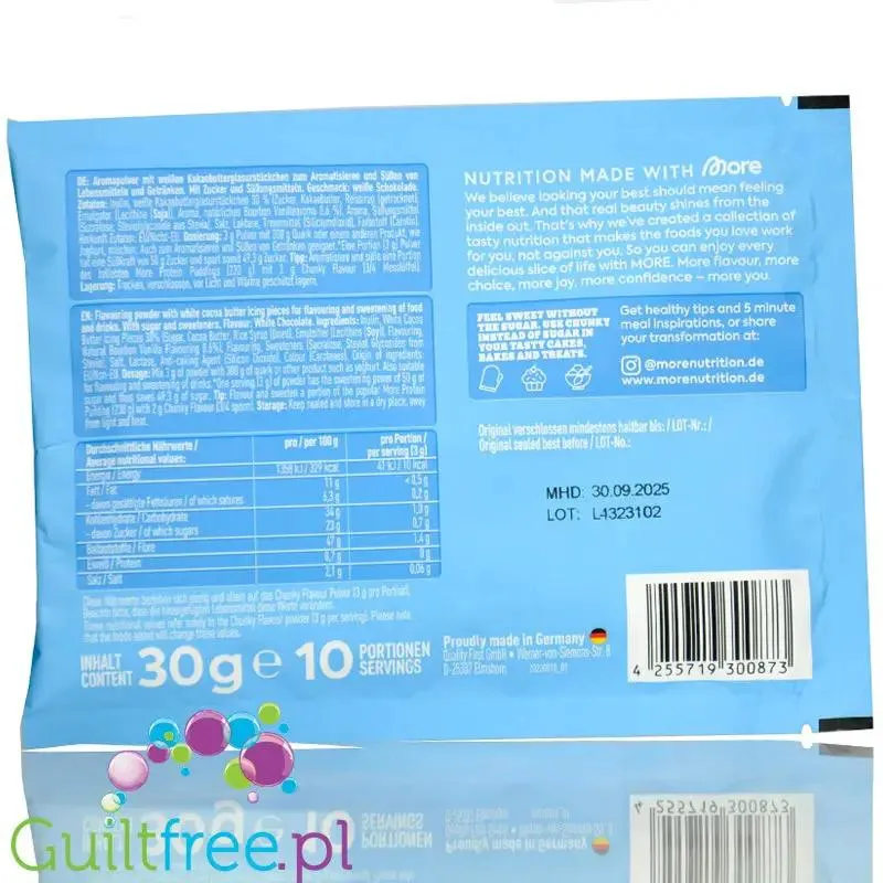 More Nutrition Chunky Flavor White Chocolate 30g, aromat w proszku 10kcal, smak Biała Czekolada