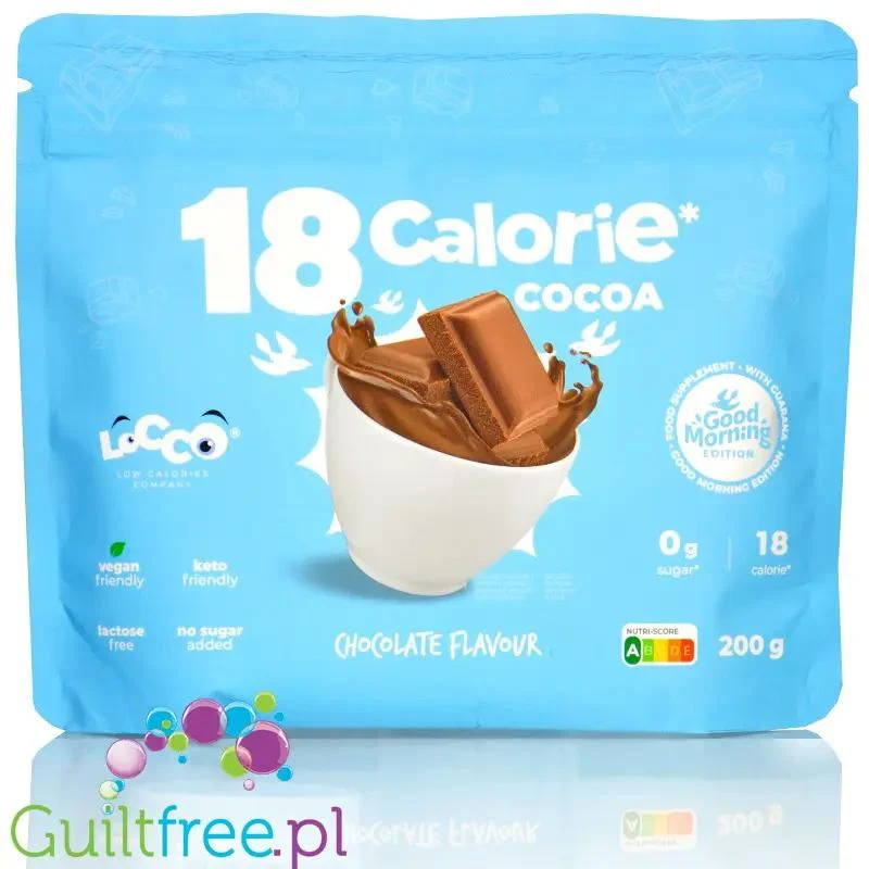 Locco Cocoa Chocolate Good Morning 18kcal - wegański napój kakaowy instant bez cukru o smaku czekoladowym z ekstraktem guarany