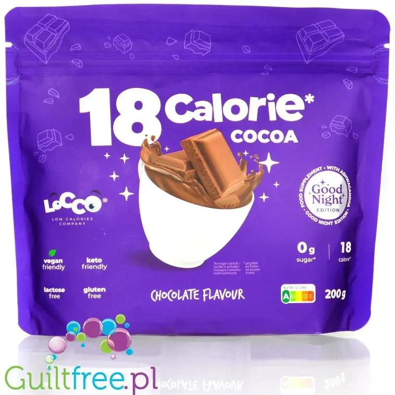 Locco Cocoa Chocolate Good Night 18kcal - wegański napój kakaowy bez cukru o smaku czekoladowym z ekstraktem ashwagandhy