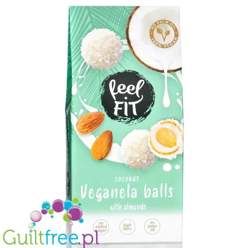 FeelFIT Veganela Coconut Balls - wegańskie kulki kokosowe z migdałem bez dodatku cukru i oleju palmowego