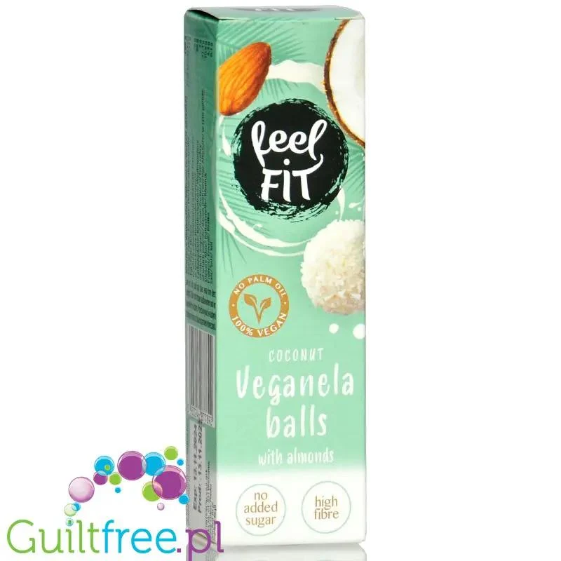 FeelFIT Veganela Coconut Balls 27g - wegańskie kulki kokosowe z migdałem bez dodatku cukru i oleju palmowego