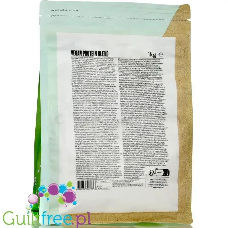 MyProtein Vegan Protein Blend White Gold 1kg - wegańska odżywka białkowa bez soi i cukru, smak Karmelizowana Biała Czekolada