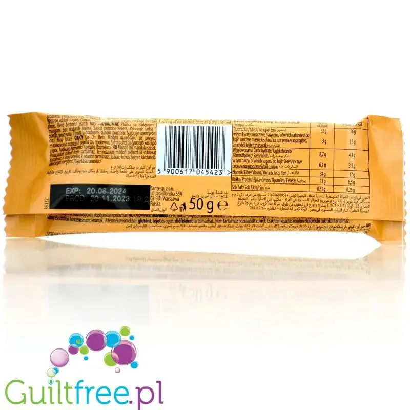Sante Go On Keto Bar Almond & Mango - niskowęglowodanowy baton bez cukru 230kcal, Migdał z Mango