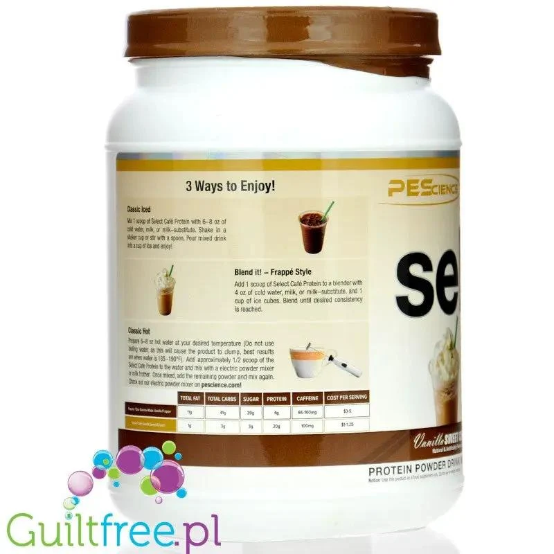 PES Select Protein Cafe Vanilla Sweet Cream - kawowa odżywka proteinowa, 20g białka w 100kcal, kazeina & izolat