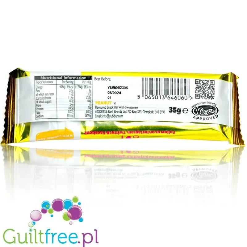 YuBi Bar Protein Bar Peanut 99kcal - wegański baton proteinowy bez cukru 10g białka