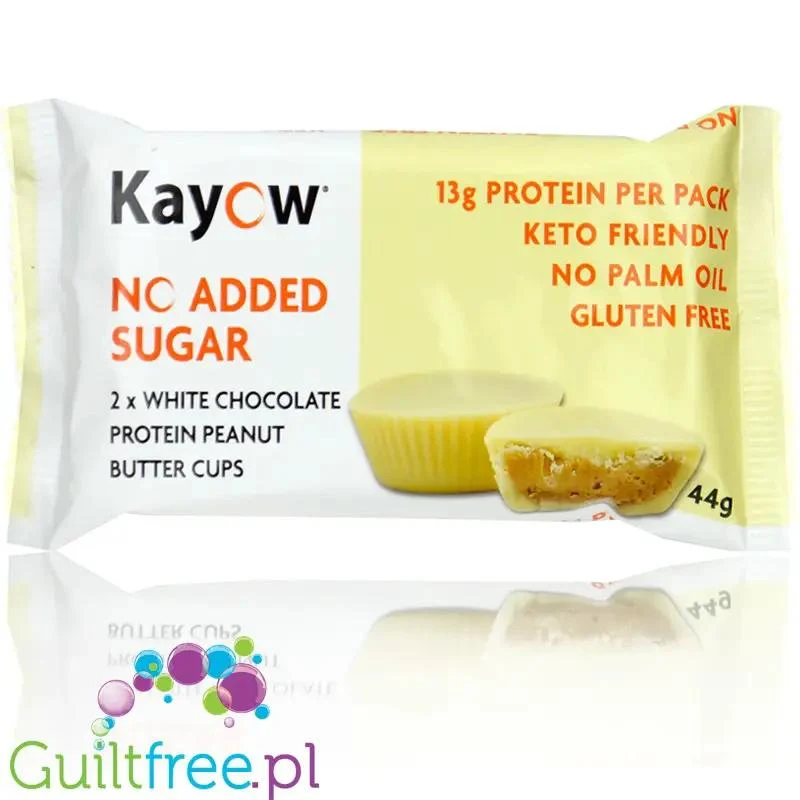 Kayow KETO Protein Peanut Butter Cups White Chocolate - proteinowe miseczki z masłem orzechowym bez cukru, Biała Czekolada