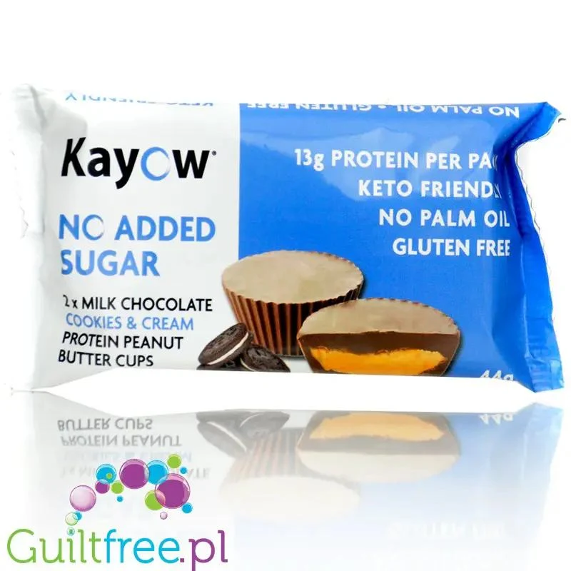 Kayow KETO Protein Peanut Butter Cups Cookies & Cream - proteinowe miseczki z masłem orzechowym bez cukru, Ciasteczka z kremem