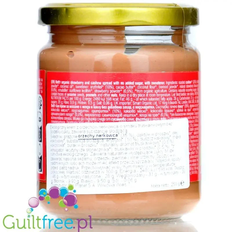 Bett'r Strawberry Cashew Spread with No Added Sugar Bio - ekologiczny truskawkowy krem nerkowcowy bez dodatku cukru