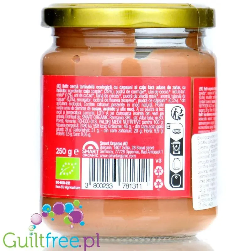 Bett'r Strawberry Cashew Spread with No Added Sugar Bio - ekologiczny truskawkowy krem nerkowcowy bez dodatku cukru