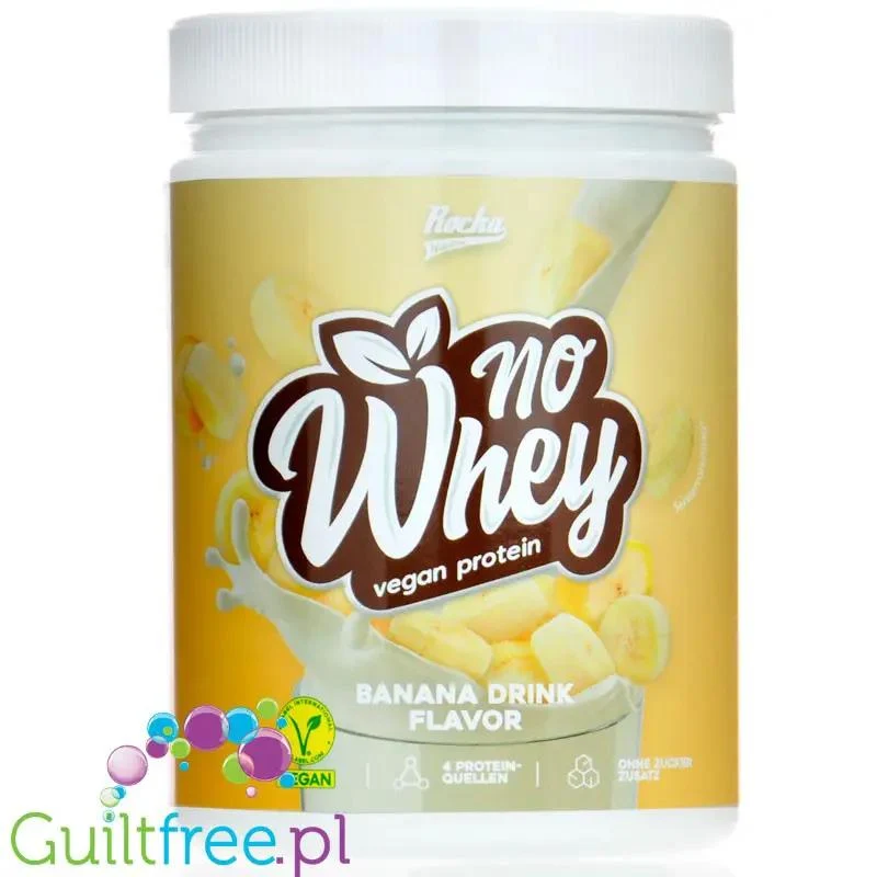 Rocka Nutrition NO WHEY Banana Drink 300g - wegańska odżywka białkowa 4 źródła białka, smak Szejka Bananowego