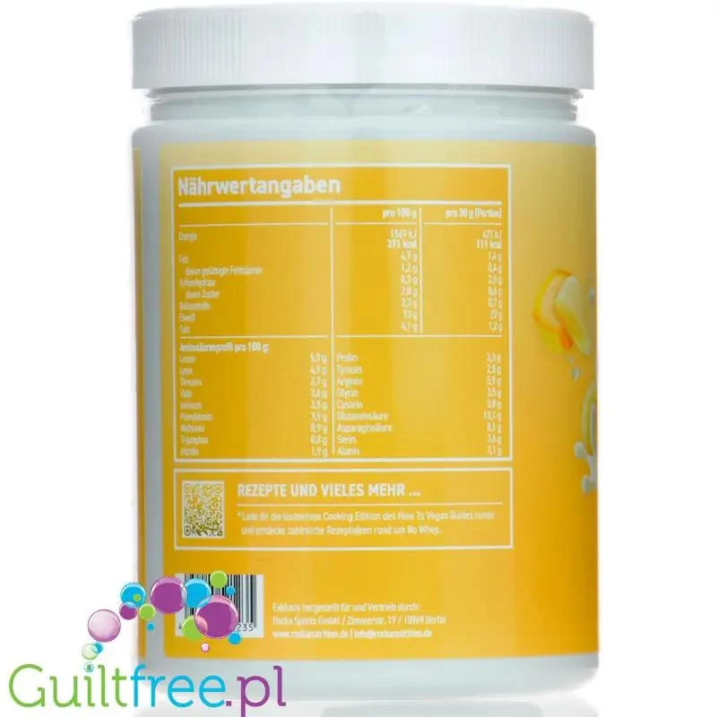 Rocka Nutrition NO WHEY Banana Drink 300g - wegańska odżywka białkowa 4 źródła białka, smak Szejka Bananowego