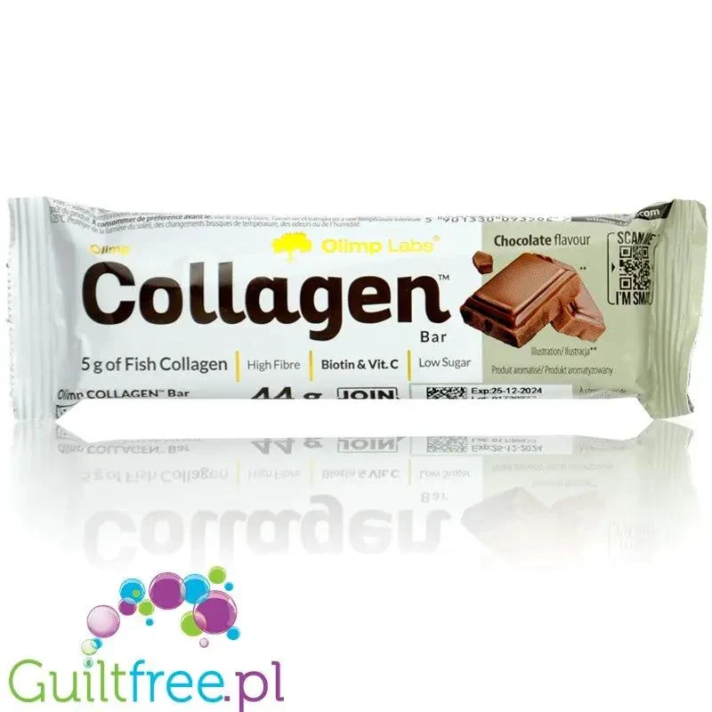 Olimp Collagen Protein Bar Chocolate - baton proteinowy z rybim kolagenem, biotyną i witaminą C, smak Czekolada