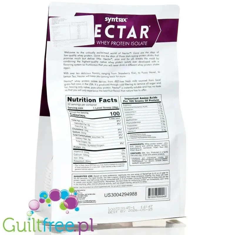 Syntrax Nectar Wild Grape WPI - odżywka białkowa bez cukru i bez tłuszczu, 23g białka & 100kcal