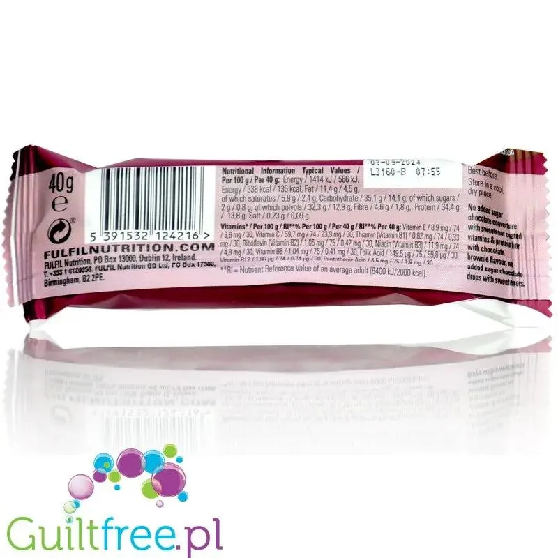Fulfil Protein Chocolate Brownie 135kcal - baton proteinowy z witaminami, smak czekoladowe brownie