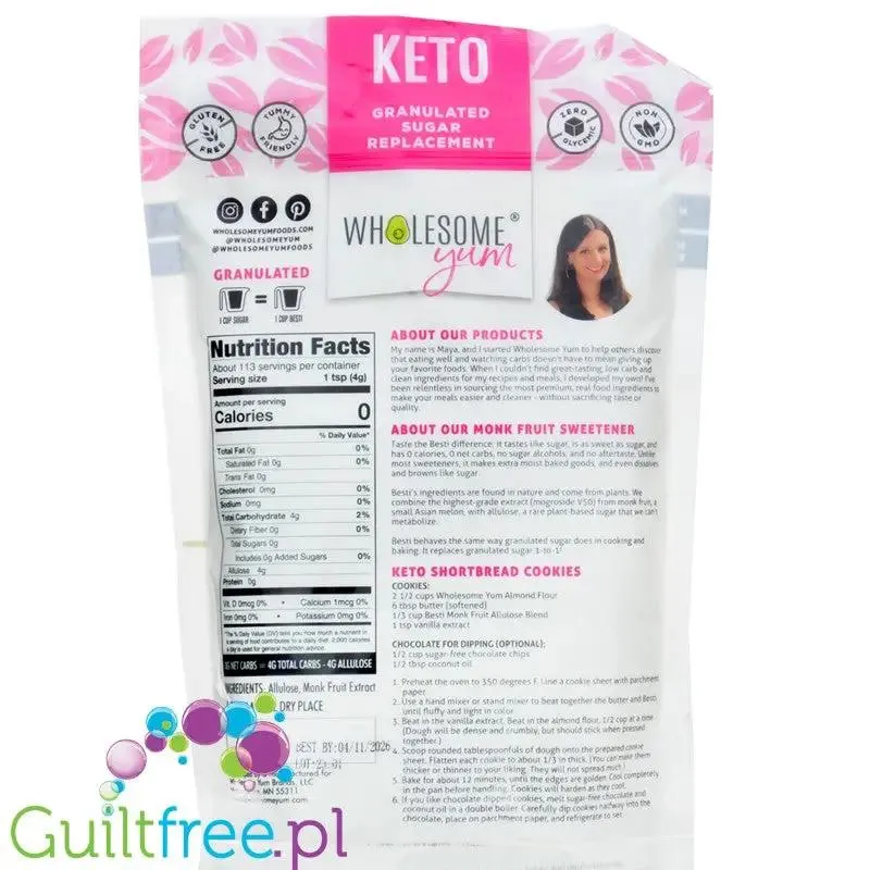 Wholesome Yum Nature's Besti Granular 454g - słodzik w kryształkach, keto odpowiednik cukru bez kalorii