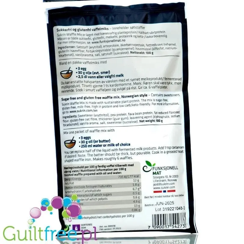 Sukrin Waffle Mix - mix do bezglutenowych naleśników proteinowych bez cukru, 1g węglowodanów