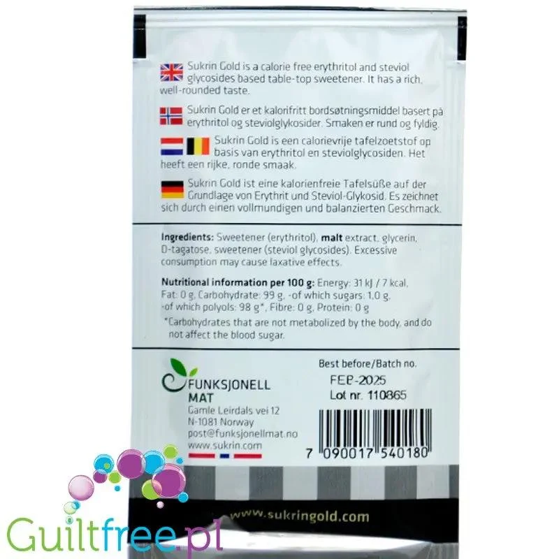 Sukrin Gold 20g saszetka - 8kcal jak brązowy cukier Erytrol & Stewia