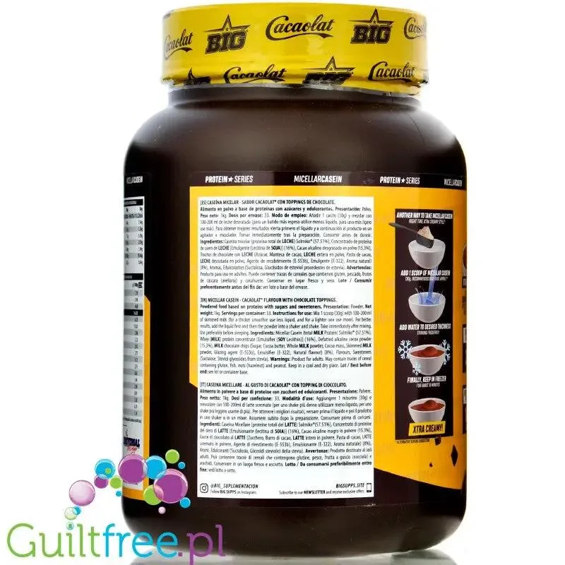 BIG® Micellar Casein, Cacaolat® 1kg - kazeina z ZMA, smak Mleko Czekoladowe jak Nesquik