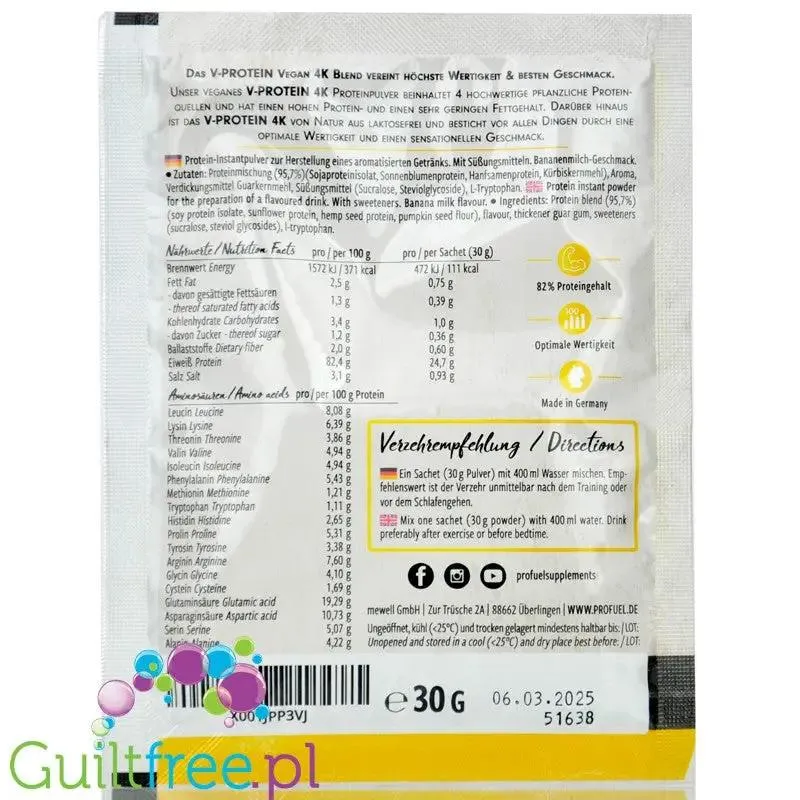 Pro Fuel V-Protein 4K Blueberry Muffin 30g - wegańska odżywka proteinowa, smak jagodowa Muffinka