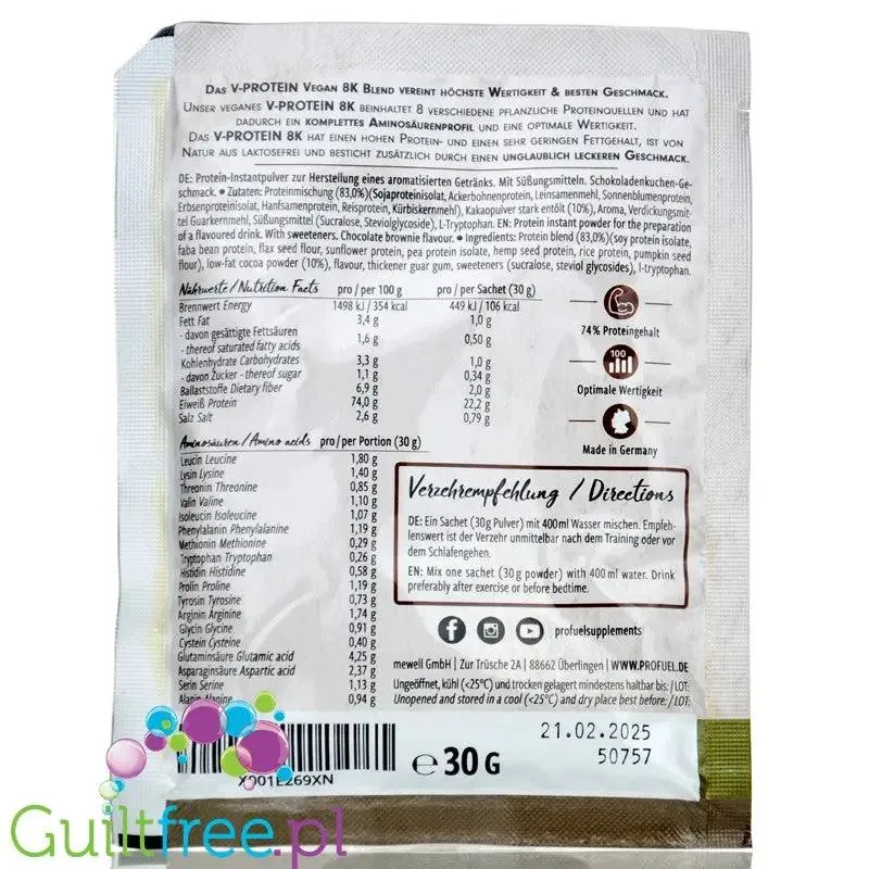 Pro Fuel V-Protein 8K Lemon Cheesecake 30g - wegańska odżywka proteinowa o smaku cytrynowego sernika