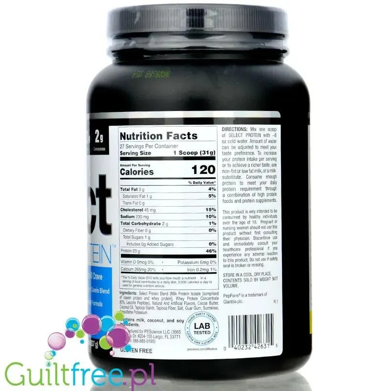 PEScience Select Protein White Chocolate Macadamia - odżywka białkowa 23g białka w 120kcal, kazeina & izolat