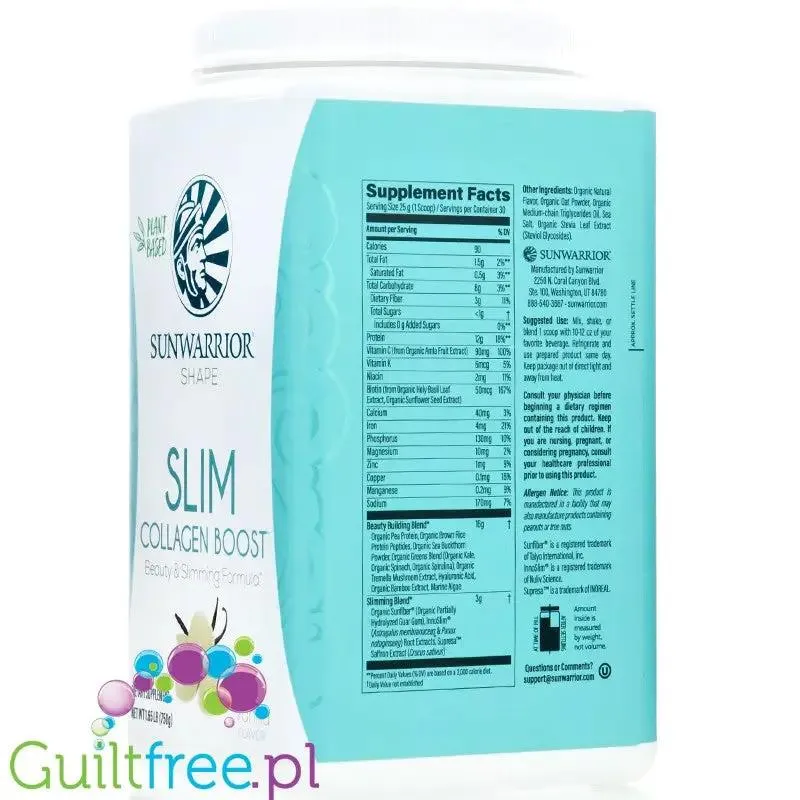 Sunwarrior Shape Slim Collagen Boost Beauty & Slimming Formula, Vanilla - wegańskie białko z formułą budującą kolagen