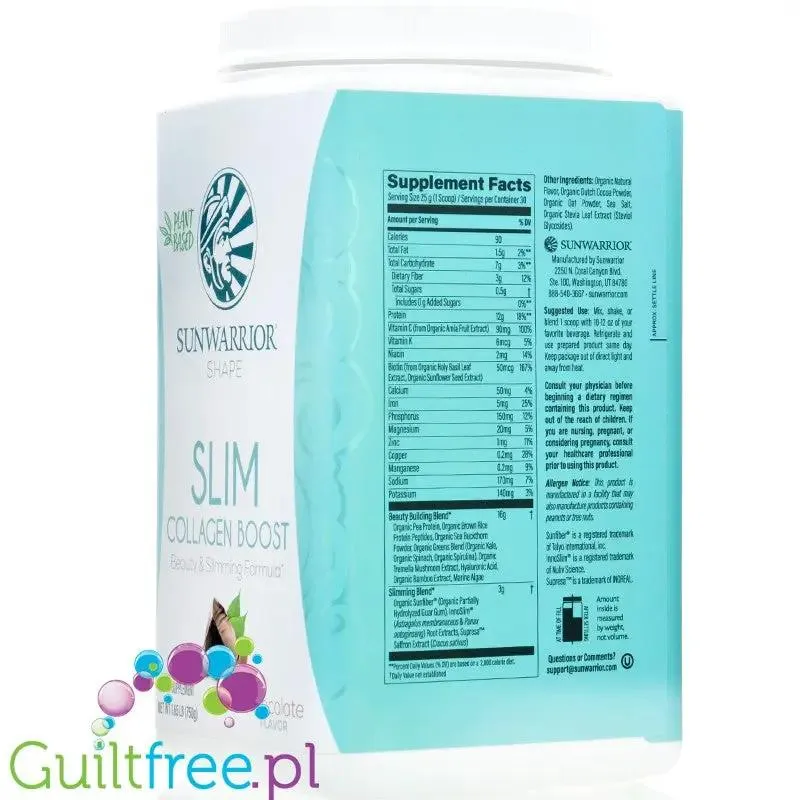 Sunwarrior Shape Slim Collagen Boost Beauty & Slimming Formula, Chocolate - wegańskie białko z formułą budującą kolagen